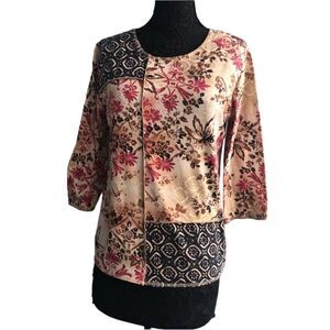 ALFRED DUMNER Women’s Blouse Top in Red Beige, Red, Black in Size: Medium